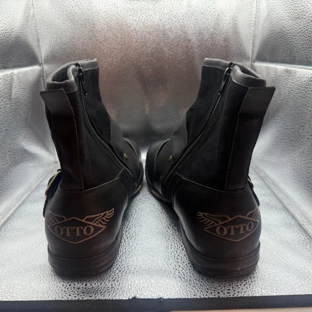Size 11.5 Osstone Otto Zone Black Mens High Leather Cowboy Chukka Ankle Boots